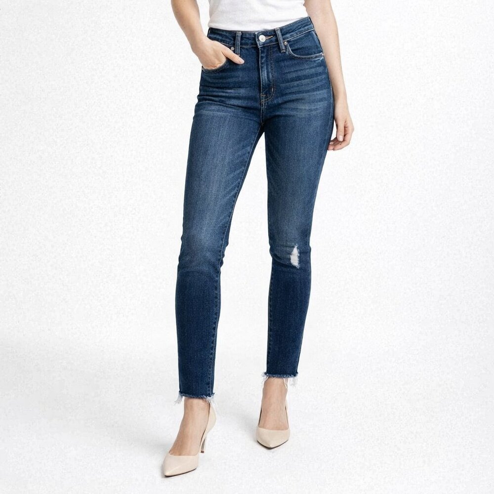 MOTHER Looker Ankle Fray Jeans Women's 24 Tongue And Chic Raw Hem Skinny Stretch